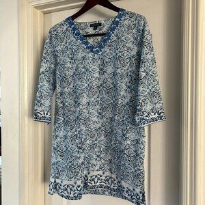 Lands End Cover Up Blue and White Small Petite 6-8